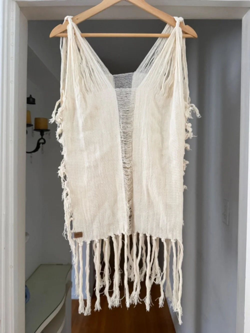 CARAVANA Tulum Handwoven Fringe Top Ivory Cotton Boho Resort Beach Cover Up